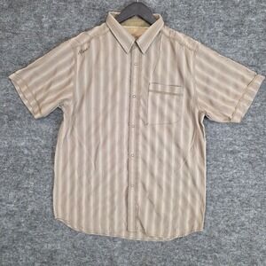 Prana Shirt Mens XL Tan Striped Breathe Short Sleeve Snap Button Up Snap Western